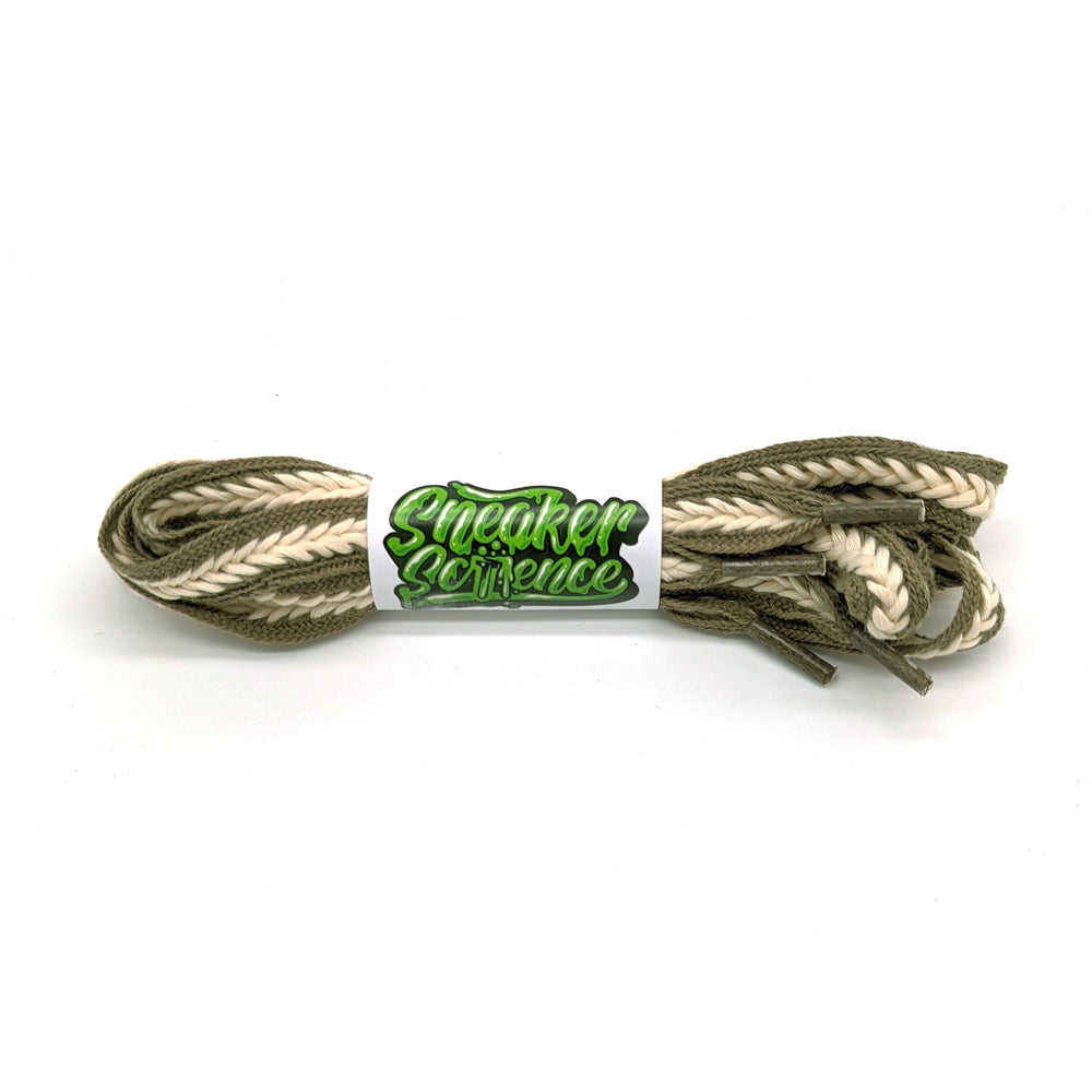 SneakerScience 15mm Wide Cotton Braid Shoelaces - (Army Green/Cream)