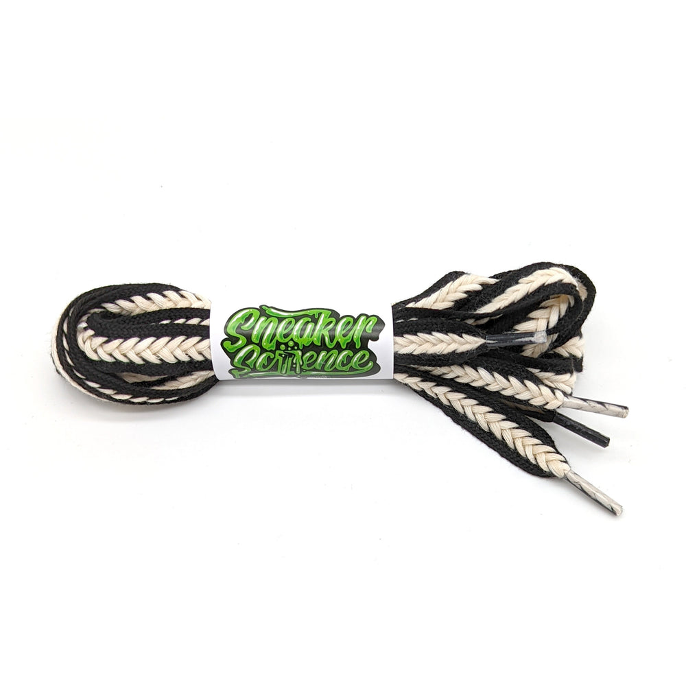 SneakerScience 15mm Wide Cotton Braid Shoelaces - (Black/Cream)