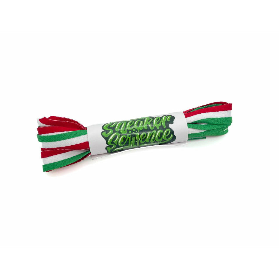 SneakerScience Striped Flat Ribbon Shoelaces - (Red/White/Green)