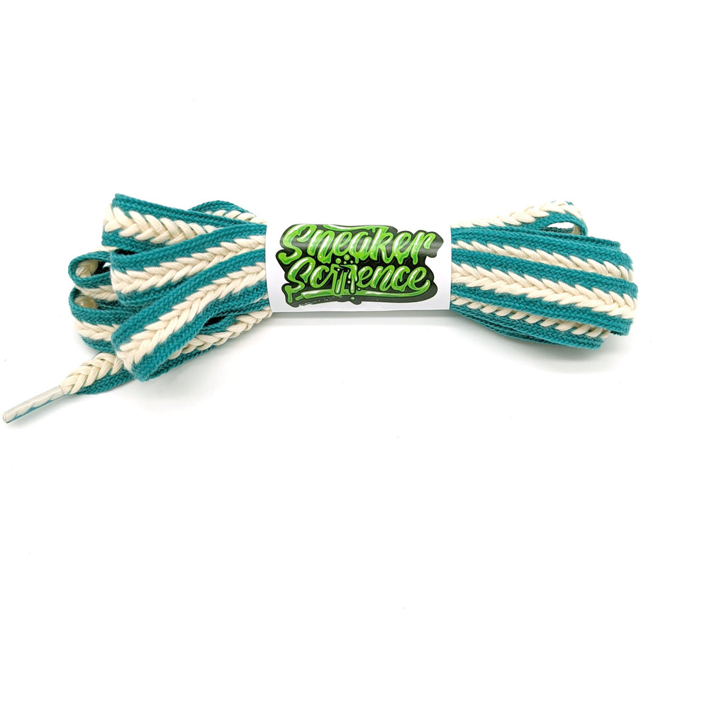 SneakerScience 15mm Wide Cotton Braid Shoelaces - (Teal/Cream)