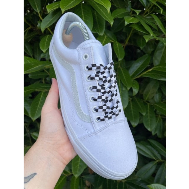 SneakerScience Checkered Flat Laces - (White/Black)
