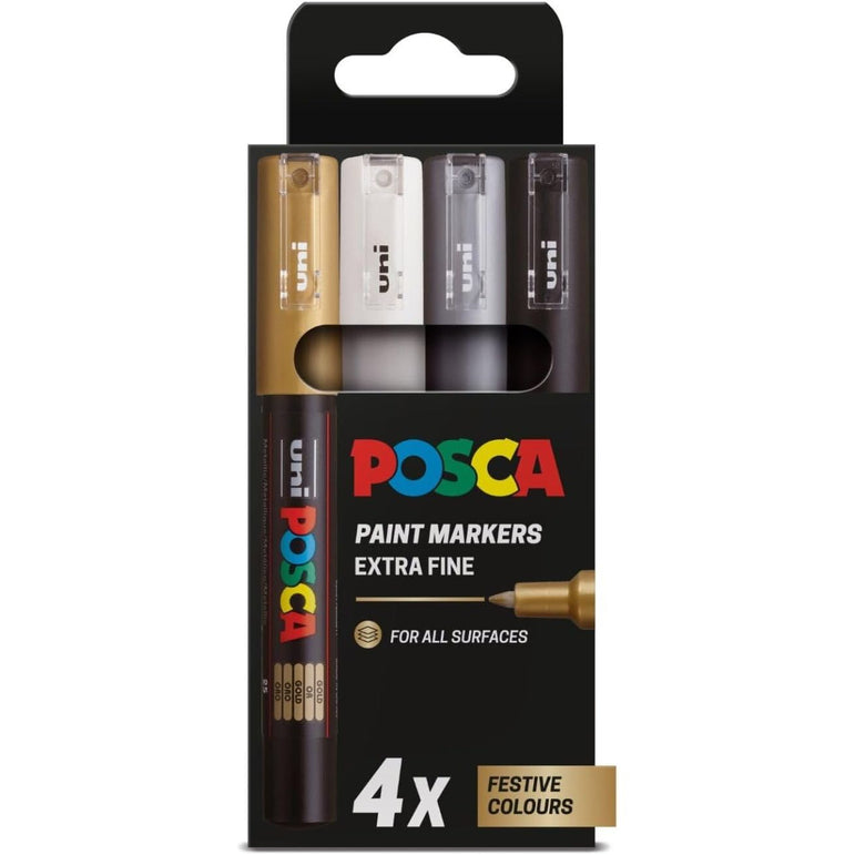 POSCA PC-1M - Extra Fine Tip Marker Pens - Festive Colours (4 Pack)