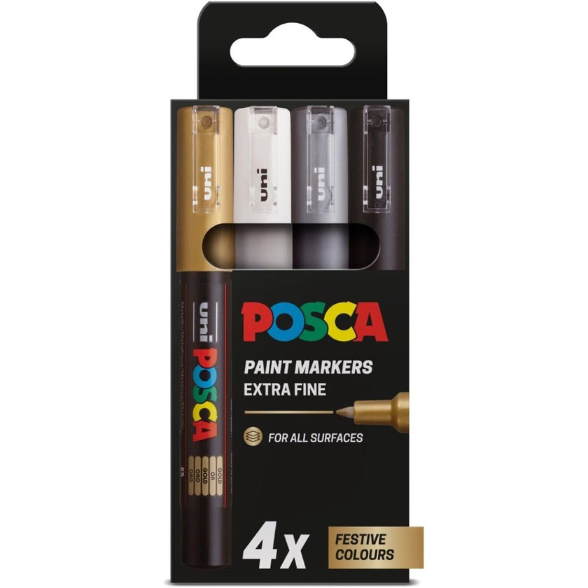 POSCA PC-1M - Extra Fine Tip Marker Pens - Festive Colours (4 Pack)
