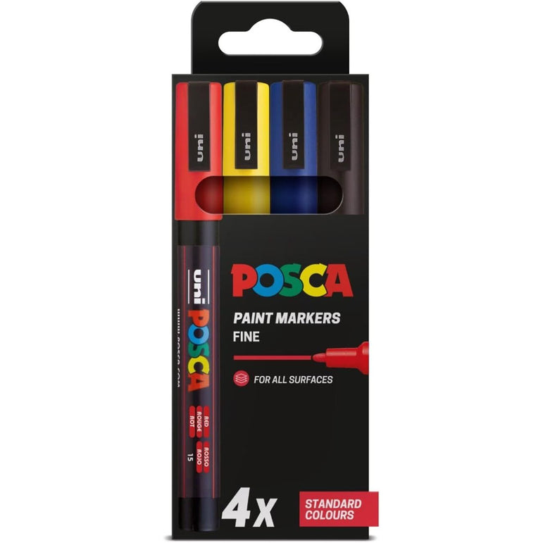 POSCA PC-3M - Fine Tip Marker Pens - Standard Colours (4 Pack)