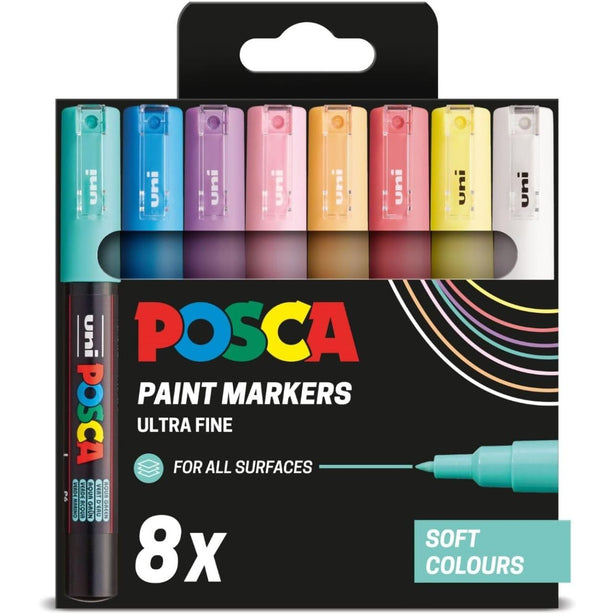 POSCA PC-1M - Extra Fine Tip Marker Pens - Soft Colours (8 Pack)
