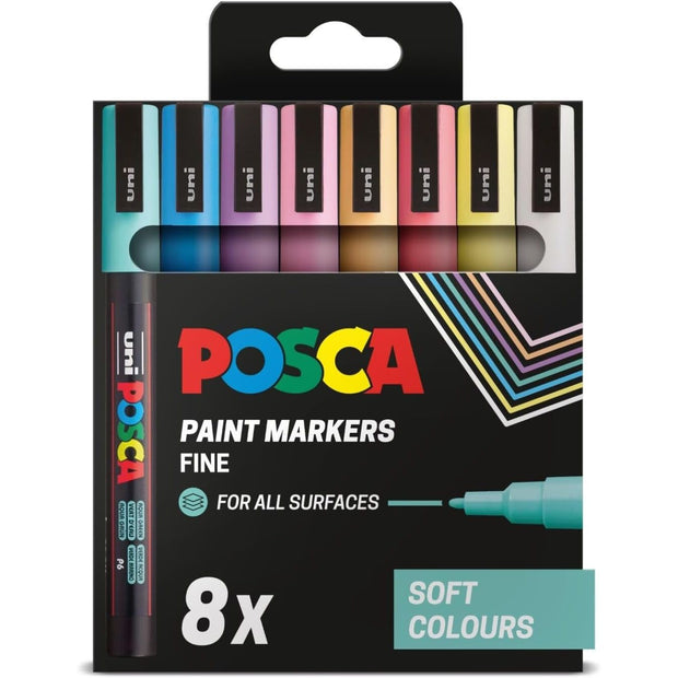 POSCA PC-3M - Fine Tip Marker Pens - Soft Colours (8 Pack)