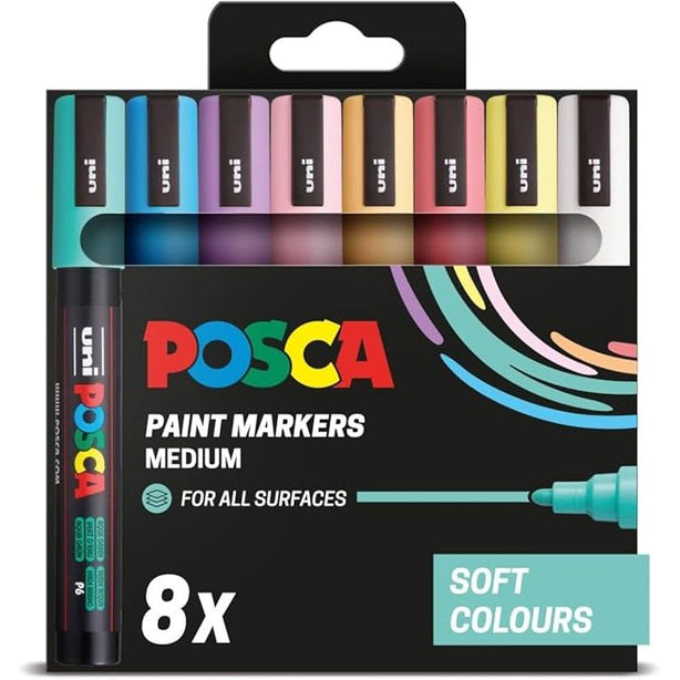 POSCA PC-5M - Medium Tip Marker Pens - Soft Colours (8 Pack)