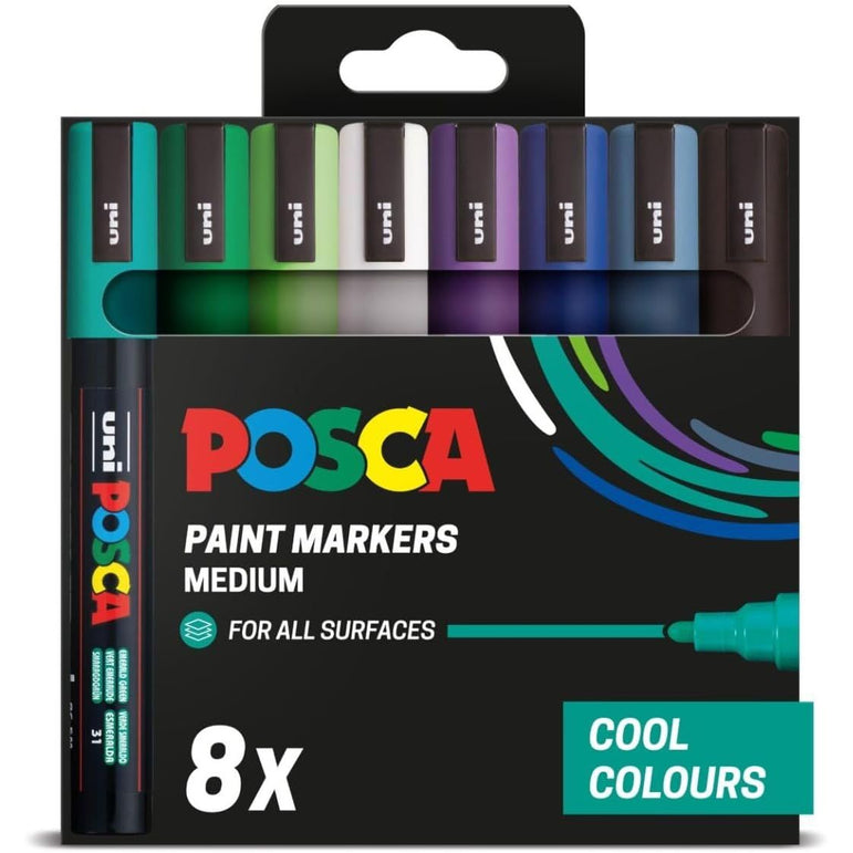 POSCA PC-5M - Medium Tip Marker Pens - Cool Colours (8 Pack)