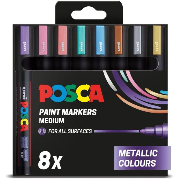 POSCA PC-5M - Medium Tip Marker Pens - Metallic Colours (8 Pack)