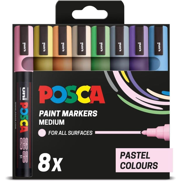 POSCA PC-5M - Medium Tip Marker Pens - Pastel Colours (8 Pack)
