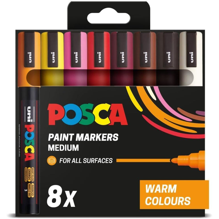 POSCA PC-5M - Medium Tip Marker Pens - Warm Colours (8 Pack)