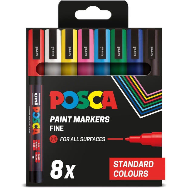 POSCA PC-3M - Fine Tip Marker Pens - Standard Colours (8 Pack)