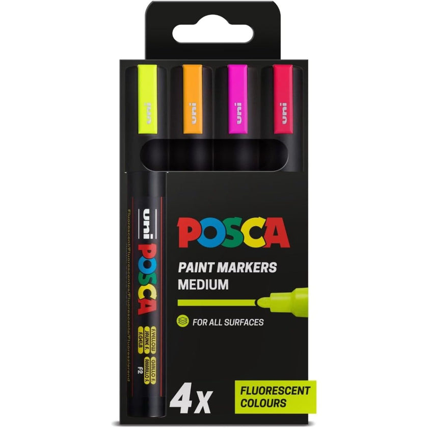 POSCA PC-5M - Medium Tip Marker Pens - Fluorescent Colours (4 Pack)