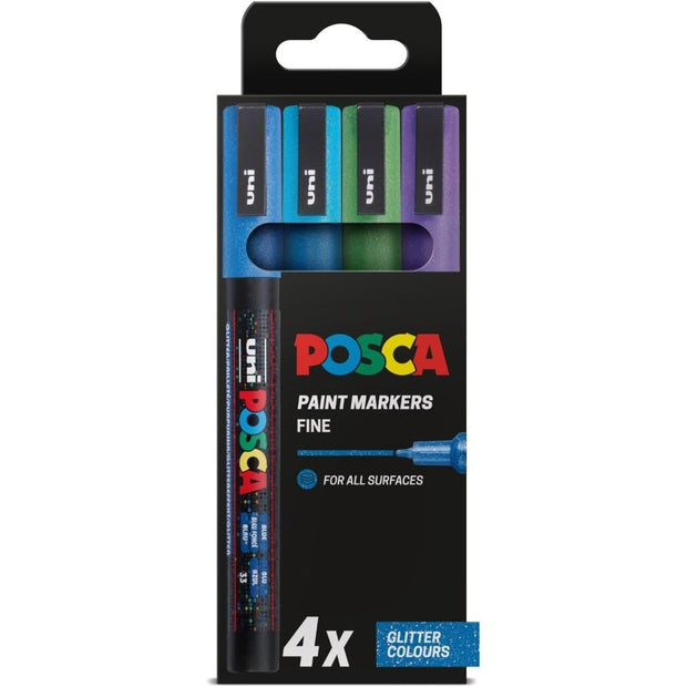 POSCA PC-3M - Fine Tip Marker Pens - Cold Glitter Colours (4 Pack)