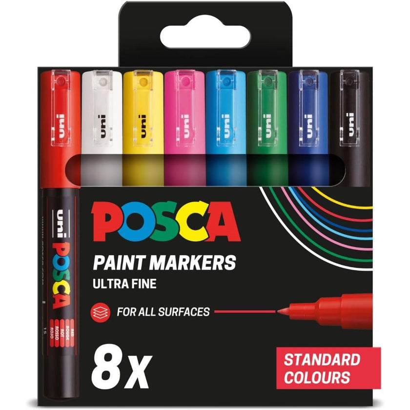 POSCA PC-1M - Extra Fine Tip Marker Pens - Standard Colours (8 Pack)