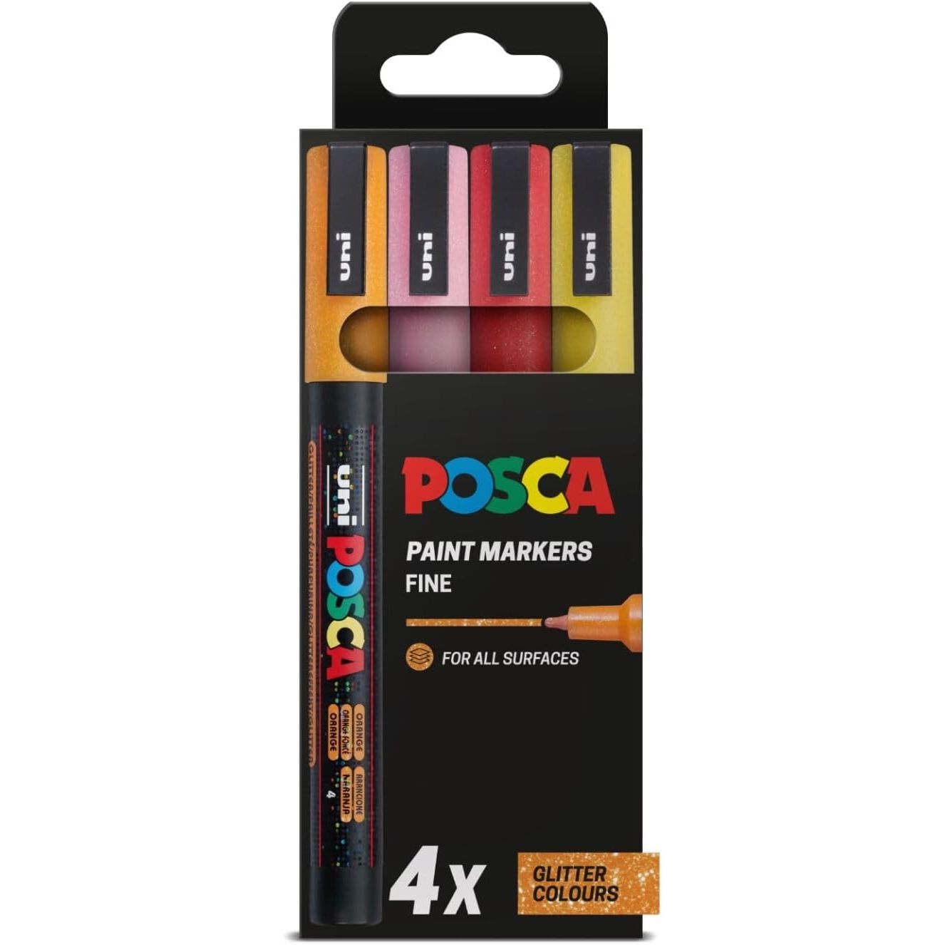 POSCA PC-3M - Fine Tip Marker Pens - Warm Glitter Colours (4 Pack)