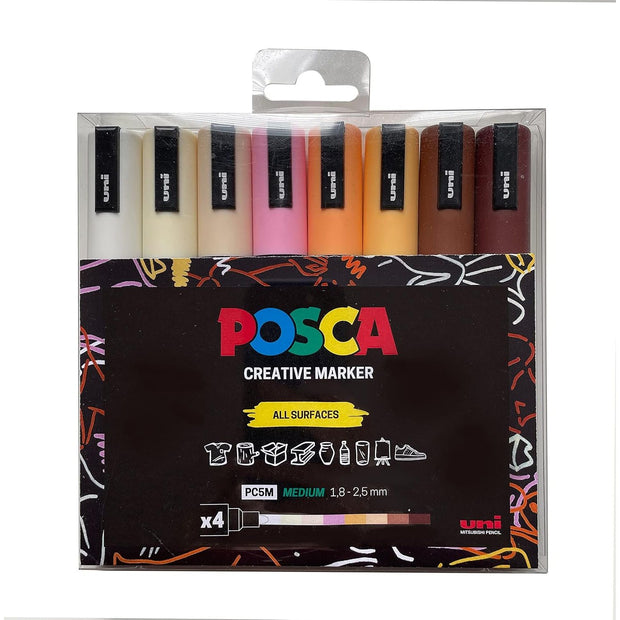 POSCA PC-5M - Medium Tip Marker Pens - Neutral Colours (8 Pack)