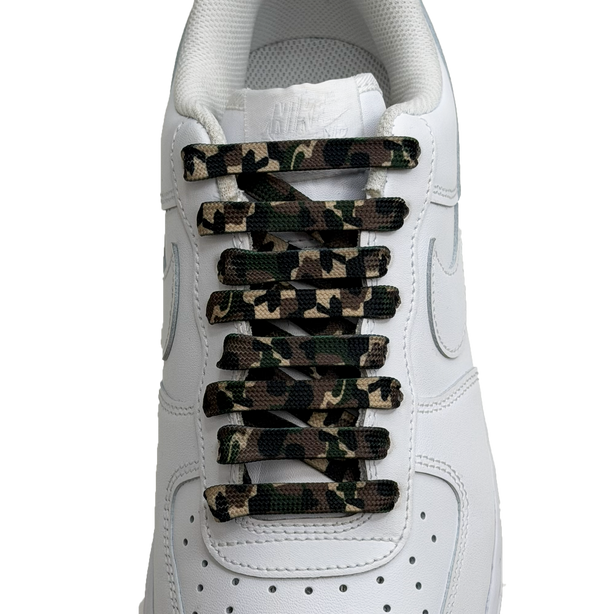 SneakerScience Camo Print Flat Laces - Green Camo
