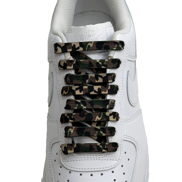 SneakerScience Camo Print Flat Laces - Green Camo