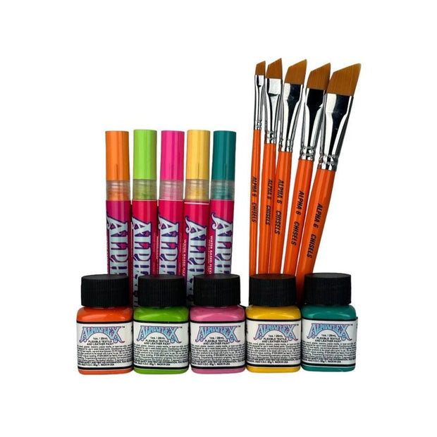 AlphaFlex Flexible Textile & Leather Paint - Spring Colours Starter Pack with Markers & Brushes