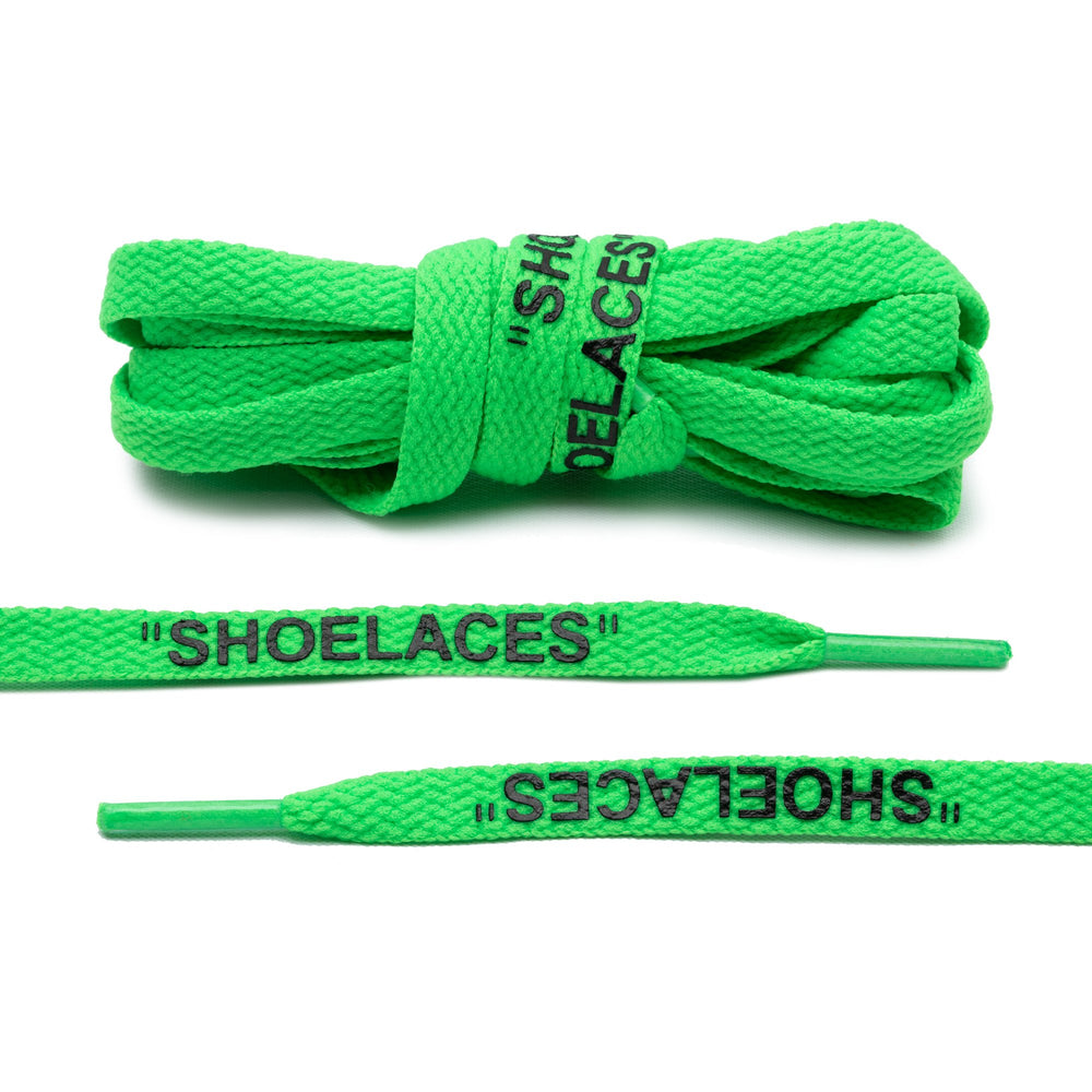 Lace Lab Off-White Style Flat Laces - "SHOELACES" (Neon Green)