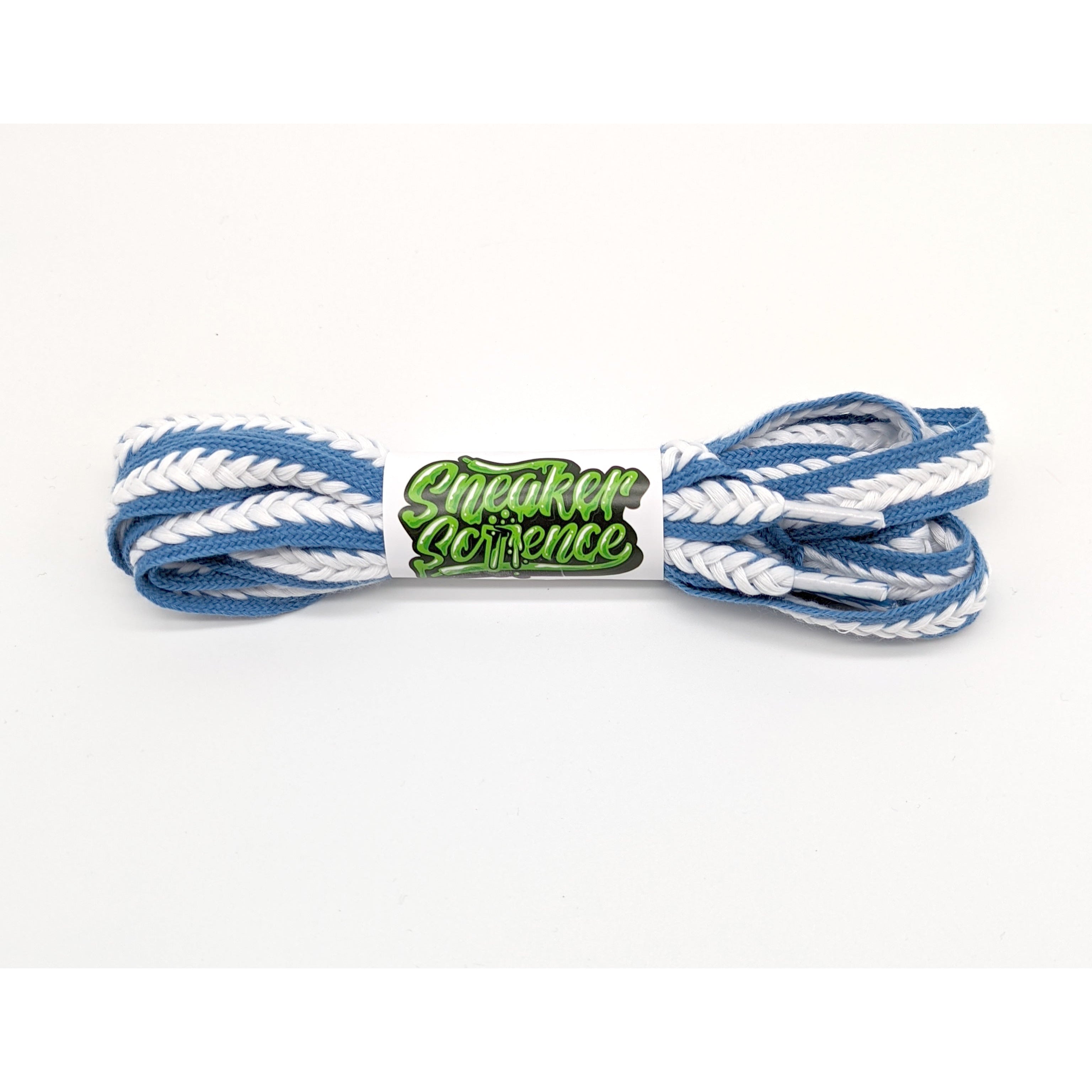 SneakerScience 15mm Wide Cotton Braid Shoelaces (Blue/White