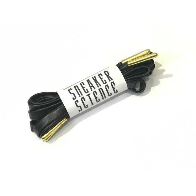 SneakerScience Leather Laces with Gold Tips - (Black)