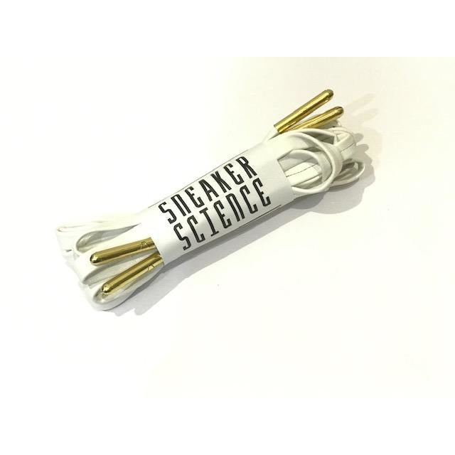 SneakerScience Leather Laces with Gold Tips - (White)