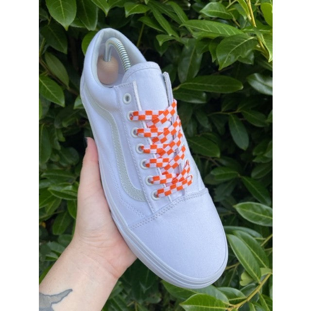 SneakerScience Checkered Flat Laces - (Orange/White)