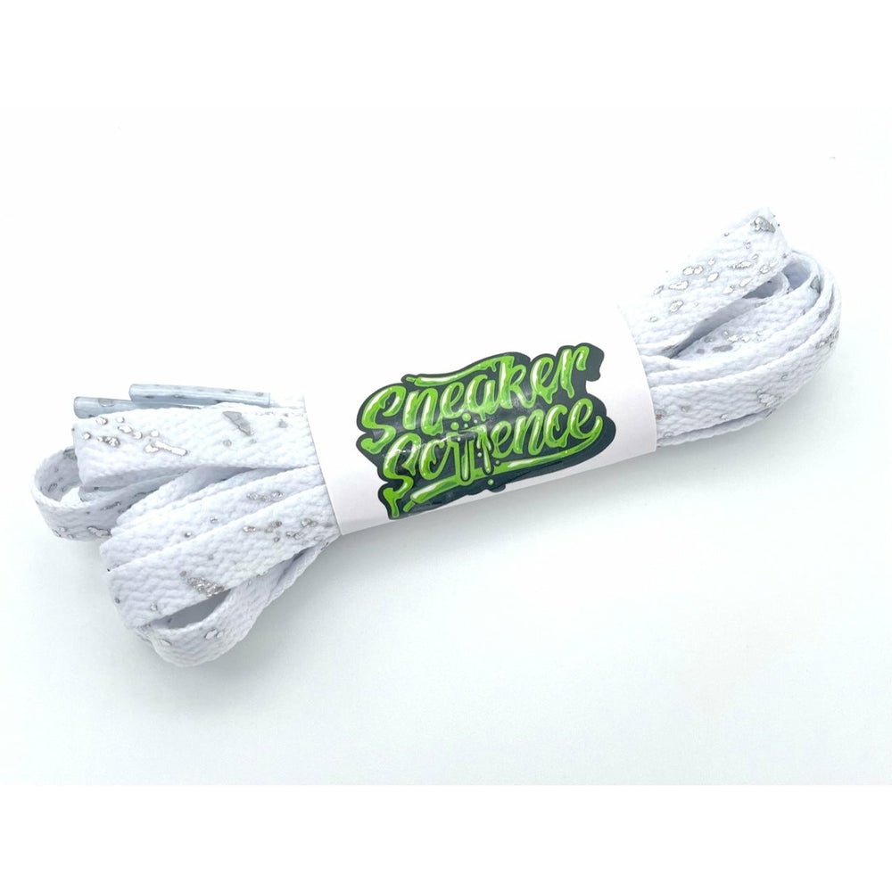 SneakerScience Splattered Flat Laces - (White/Silver)