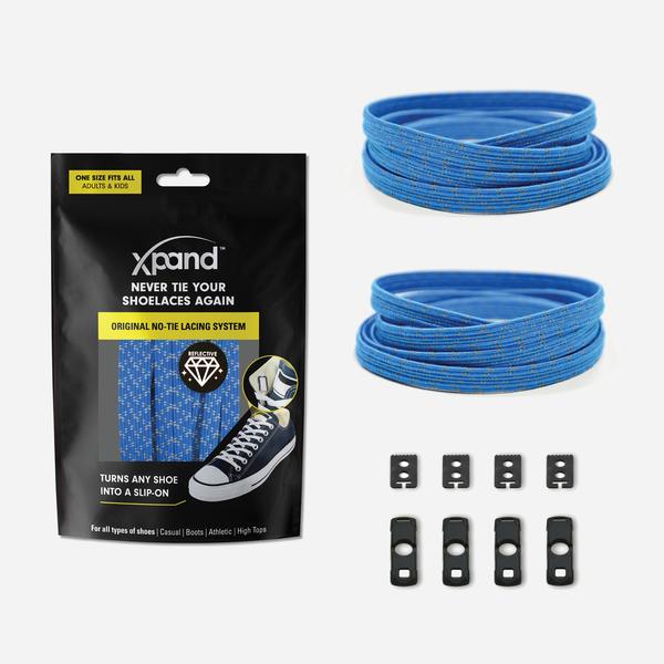 Xpand Laces Original Flat No Tie Lacing System - True Blue Reflective